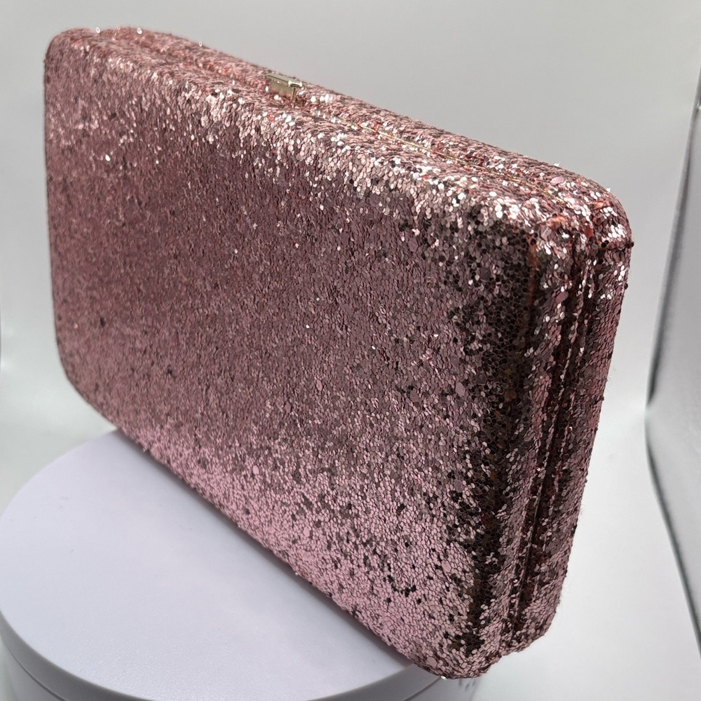 The Limited Rose Gold Glitter Box Clutch Evening Bag EUC - Picture 4 of 11